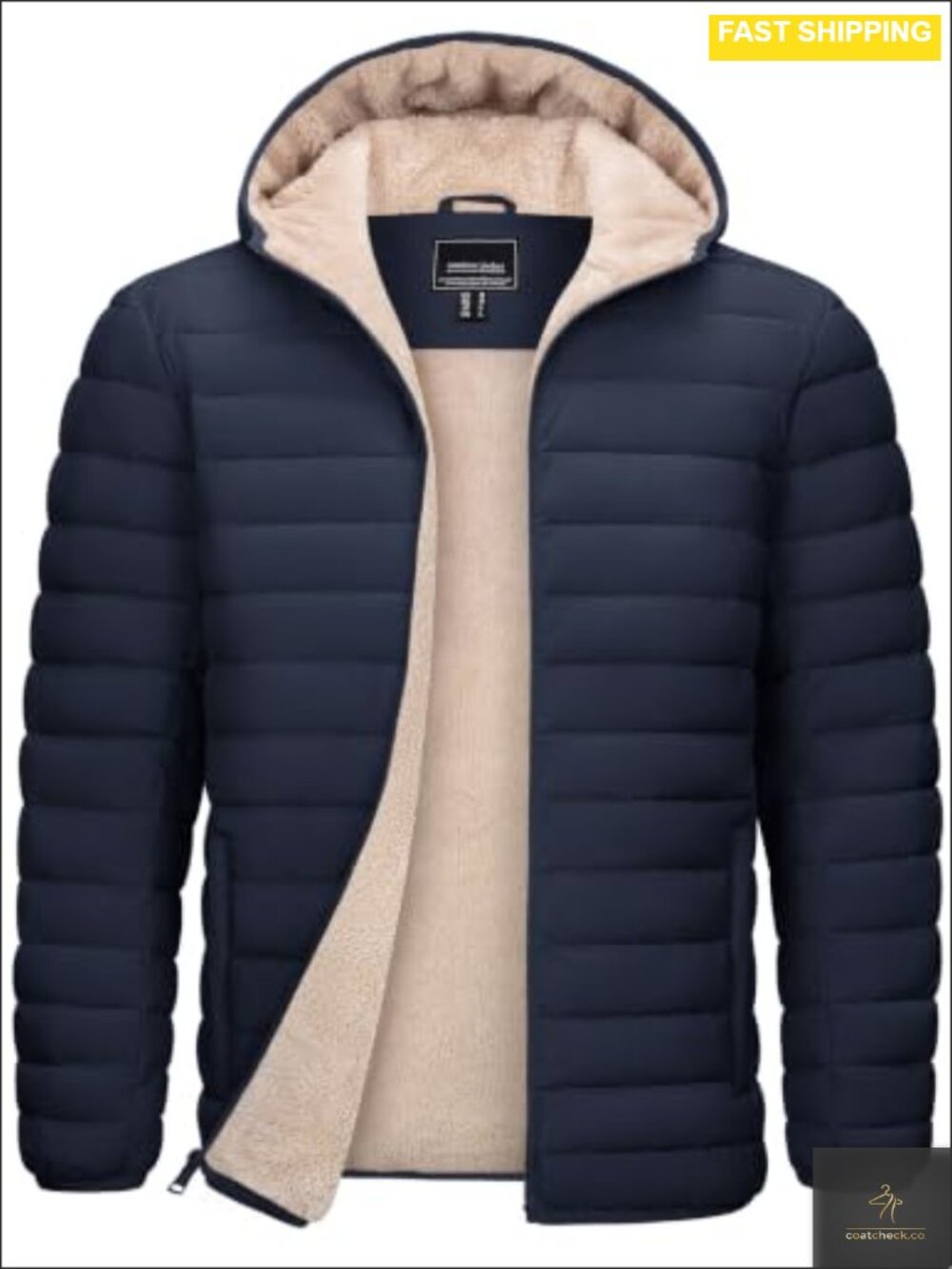 Men's Quilted Puffer Jacket Sherpa Lined Hooded Water Resistant Winter Coat
